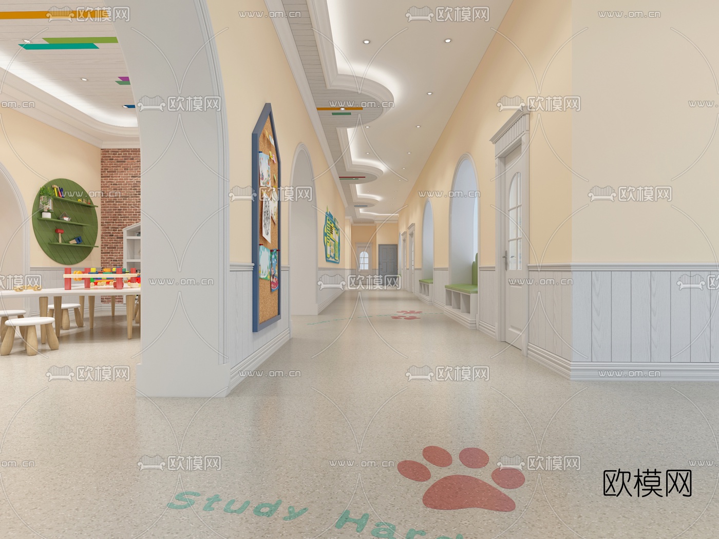 北欧幼儿园手工室图书室3d模型下载（渲染图3）