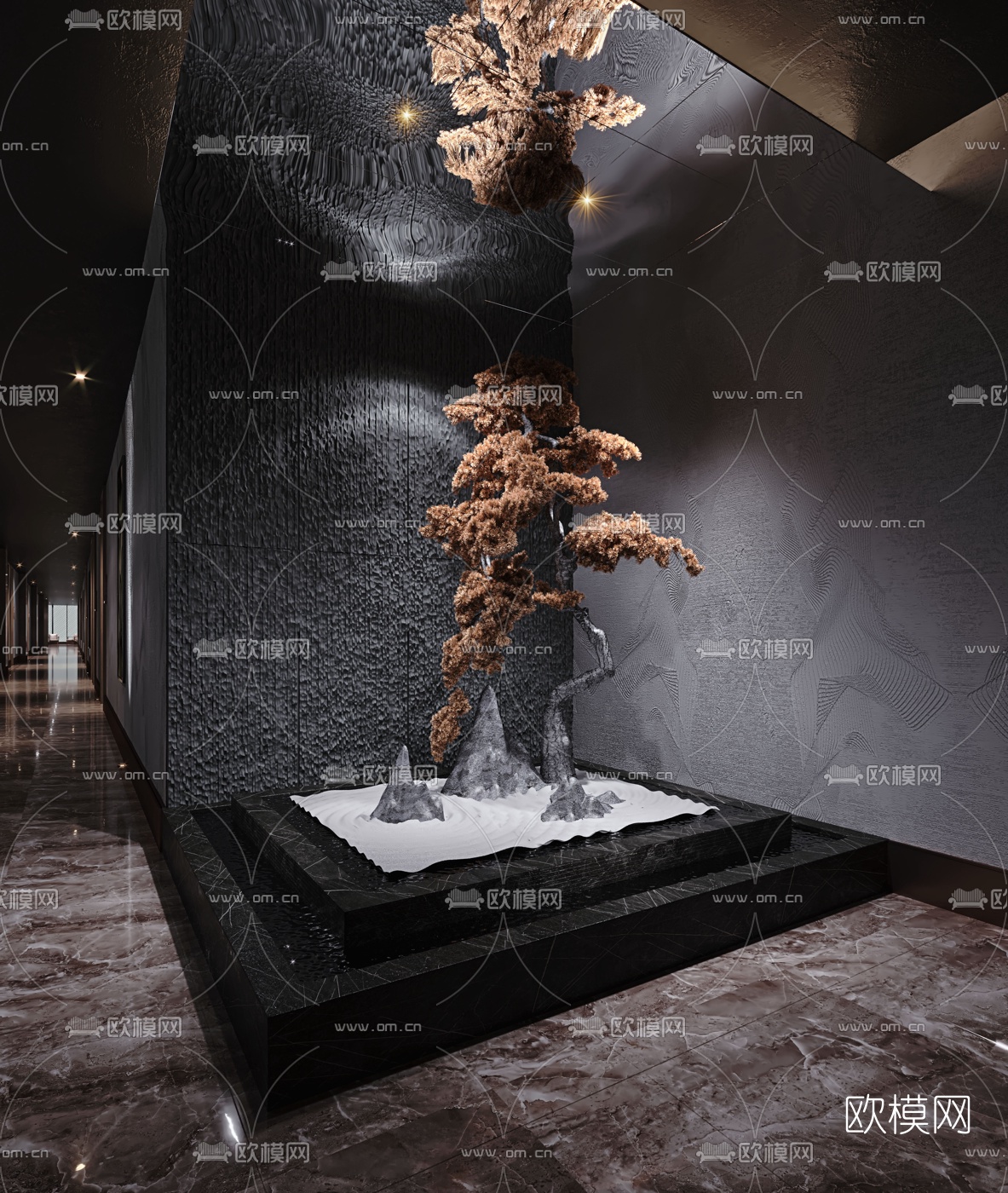 新中式酒店会所走廊3d模型下载（渲染图2）