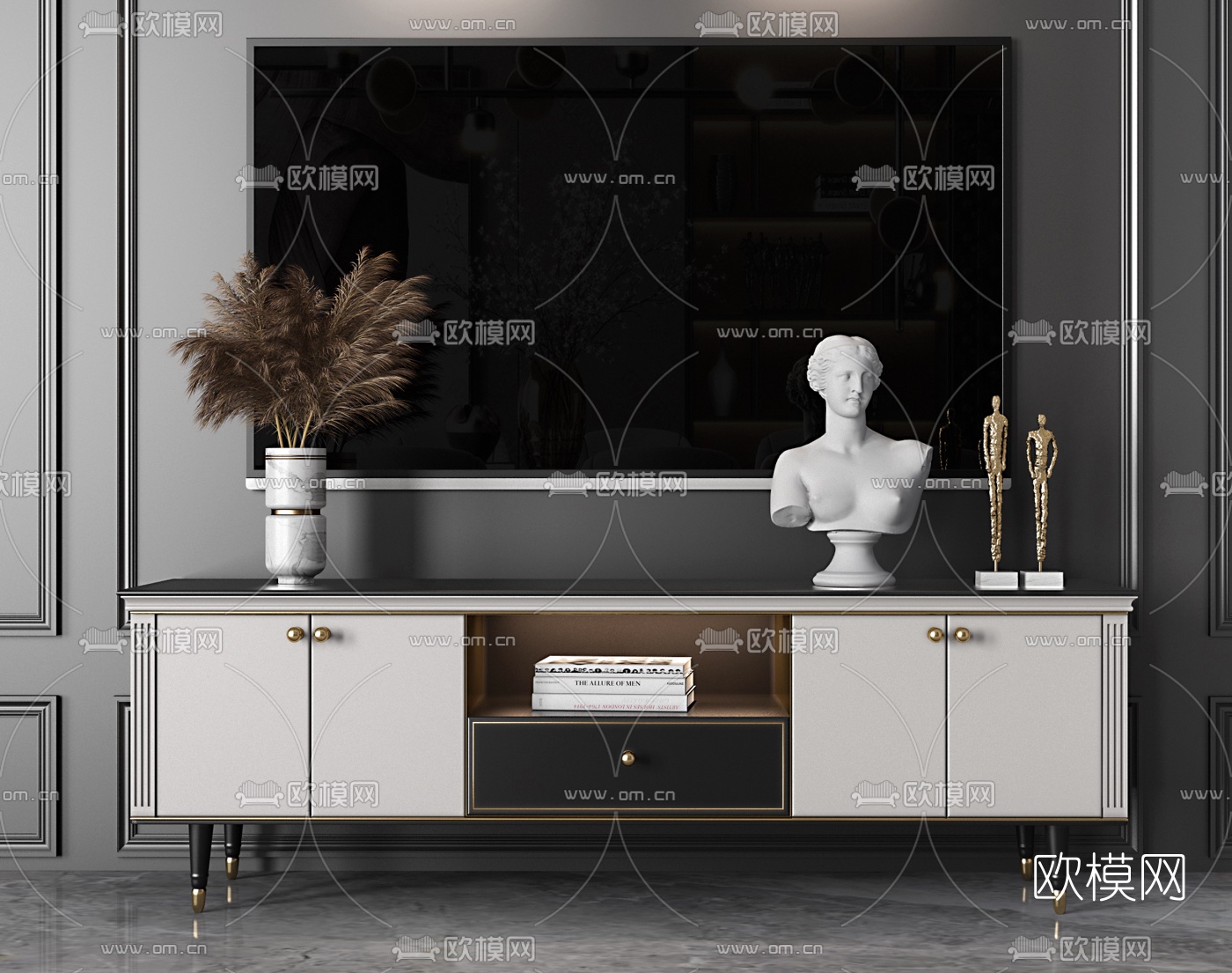 美式时尚电视柜3d模型下载（渲染图1）