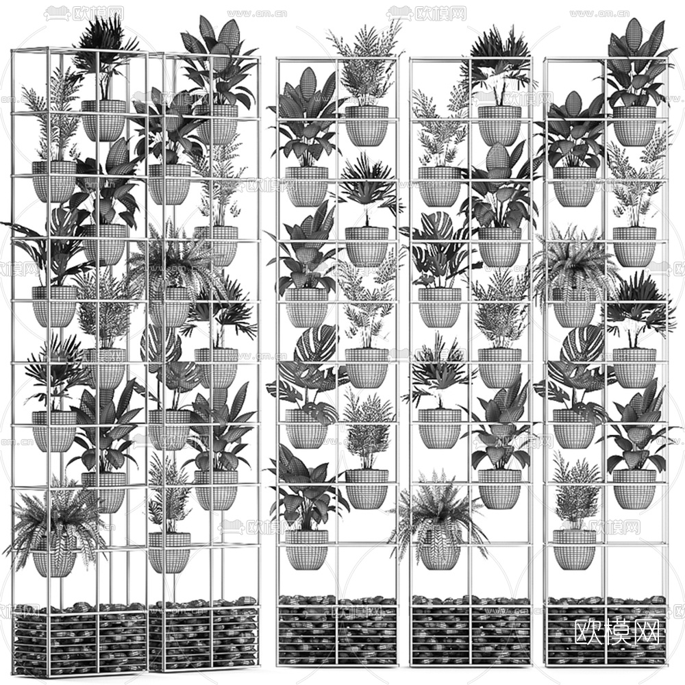 工业风垂直盆栽园艺组合3d模型下载（渲染图3）