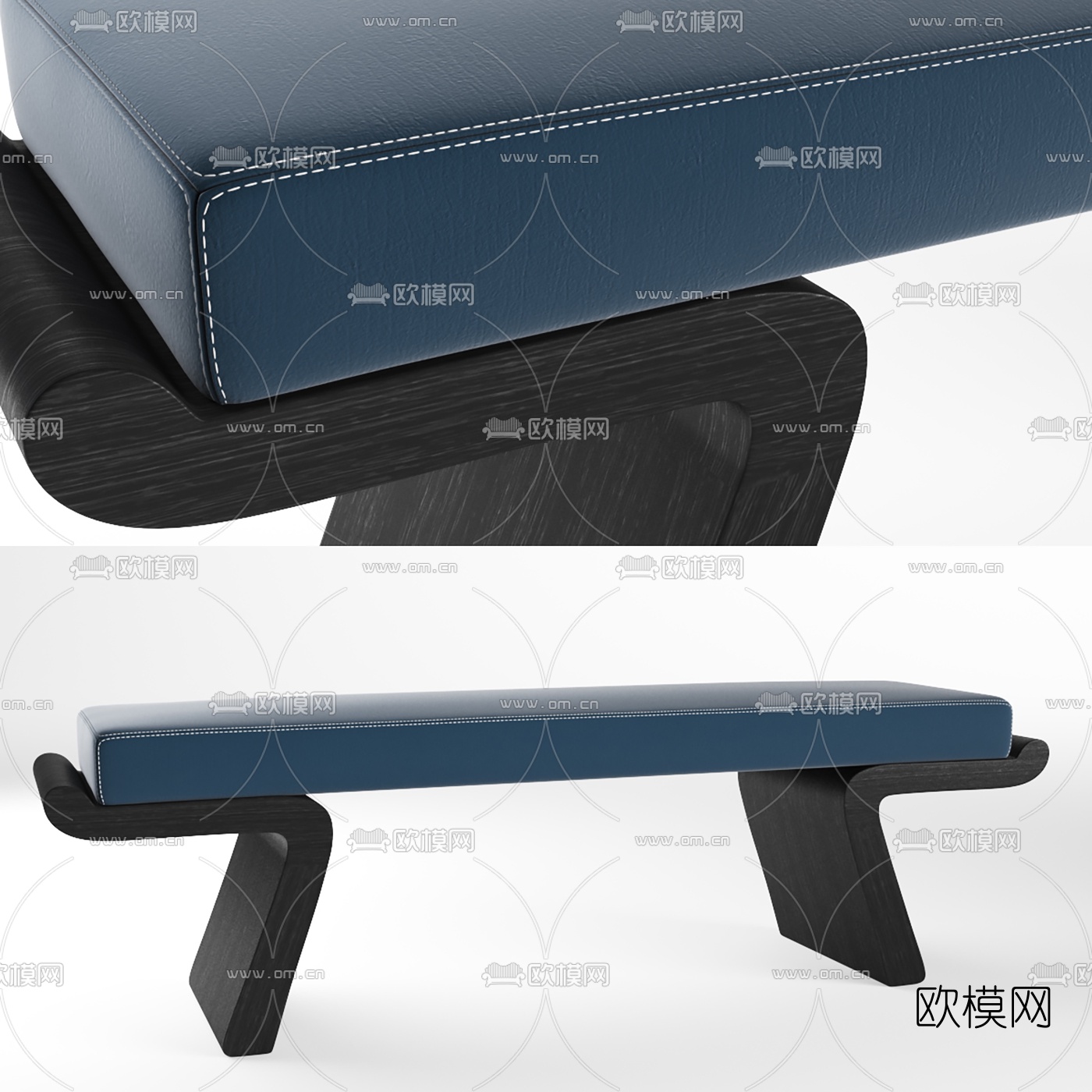 新中式皮革床尾凳3d模型