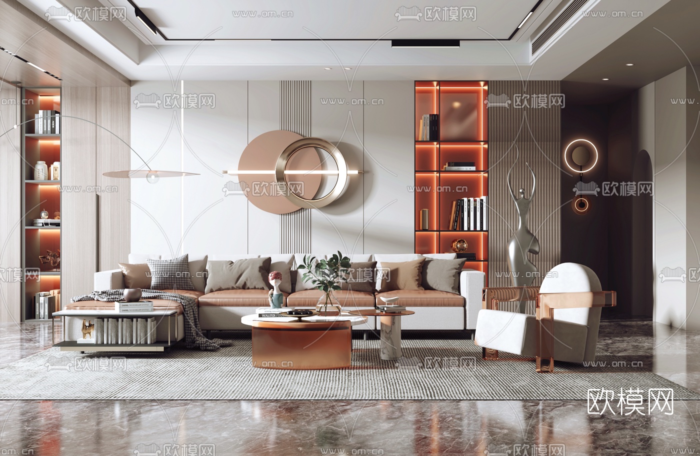 现代皮革转角沙发组合3d模型下载