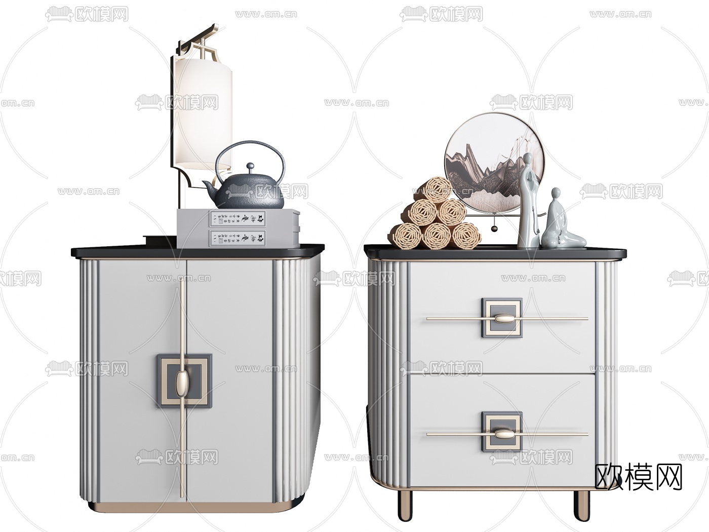 新中式方形床头柜3d模型下载