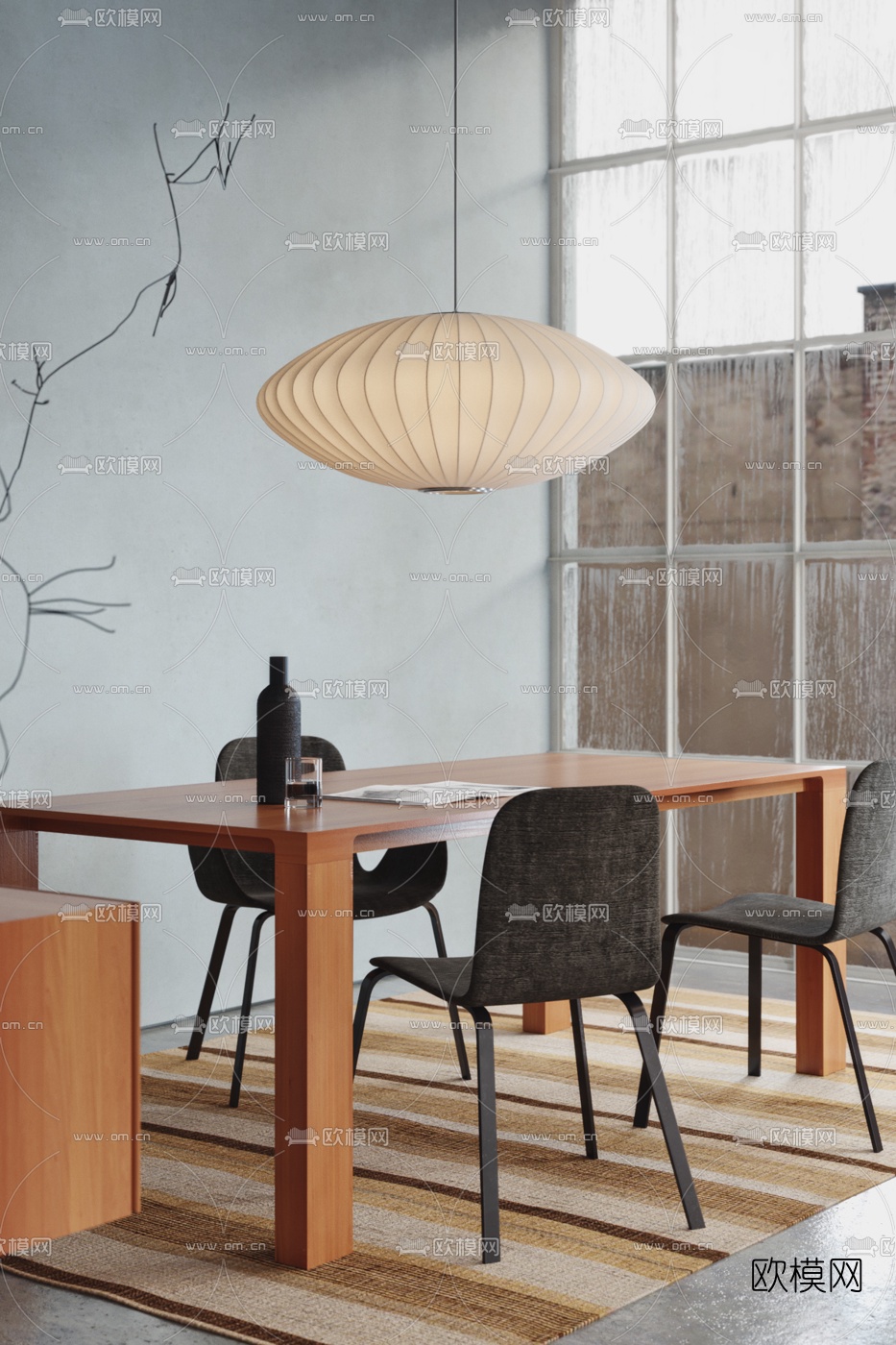 现代实木餐桌椅3d模型下载（渲染图6）