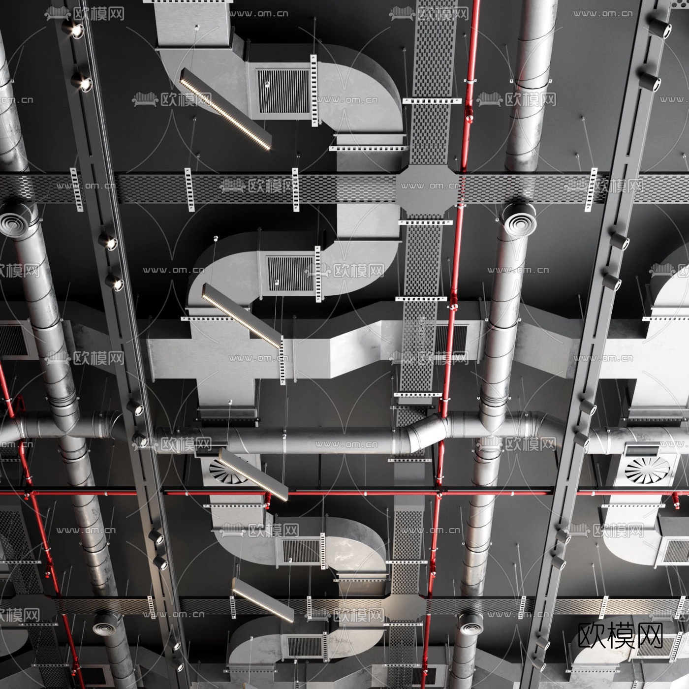 工业风空调通风管道3d模型下载（渲染图2）