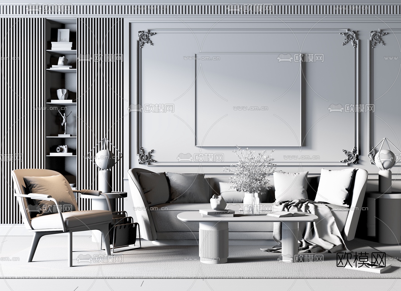 现代轻奢沙发组合3d模型下载（渲染图3）