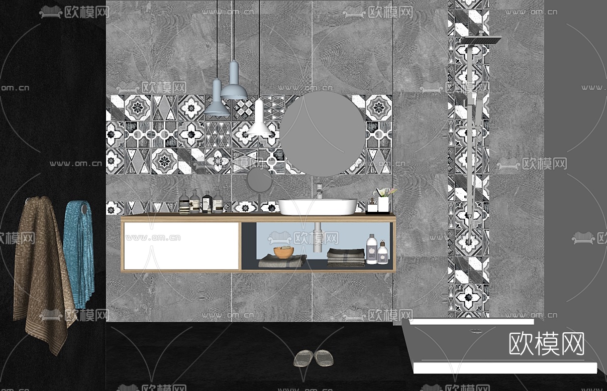 现代卫生间浴室su模型下载（渲染图2）
