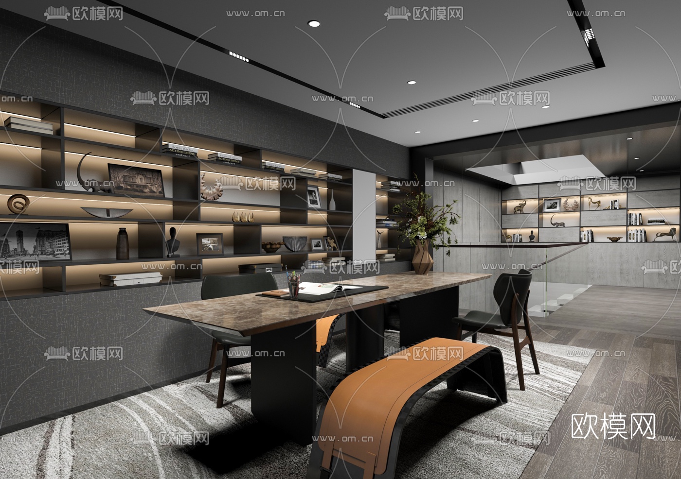 现代高级灰书房3d模型下载
