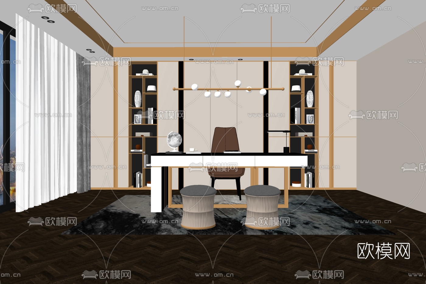 现代书桌椅su模型下载