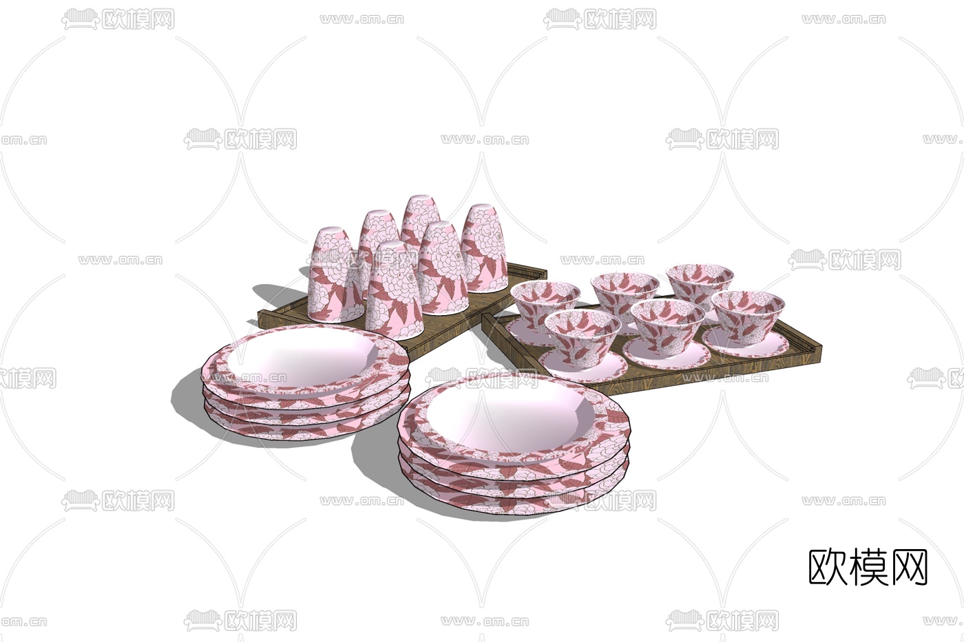 现代餐盘茶杯免费su模型下载