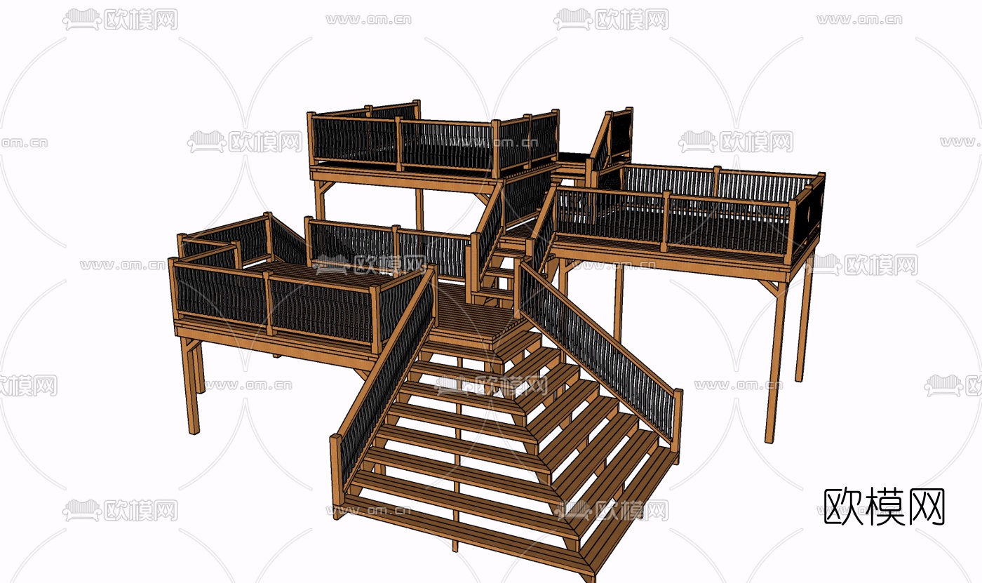 现代实木景观台免费su模型下载
