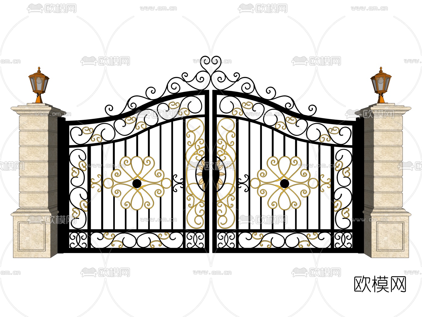 欧式园林庭院铁艺大门su模型下载