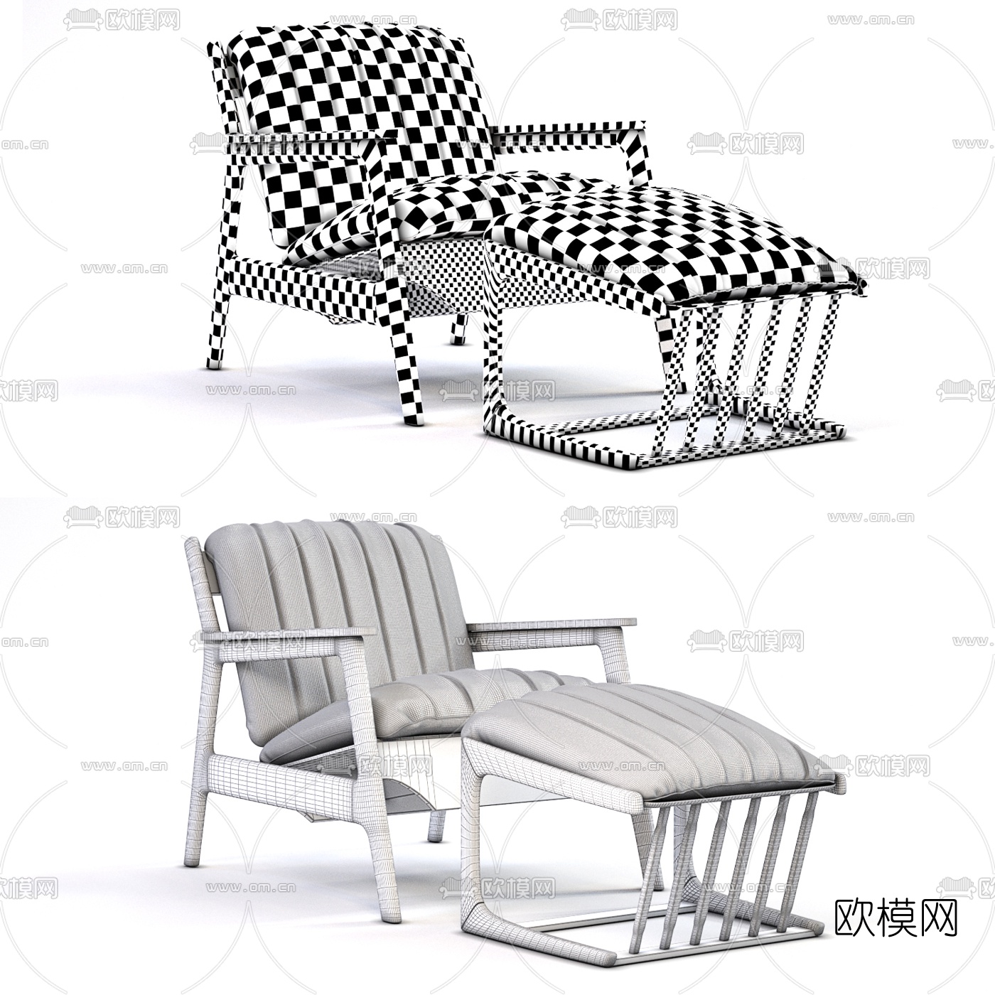 现代皮革躺椅脚踏3d模型下载（渲染图2）