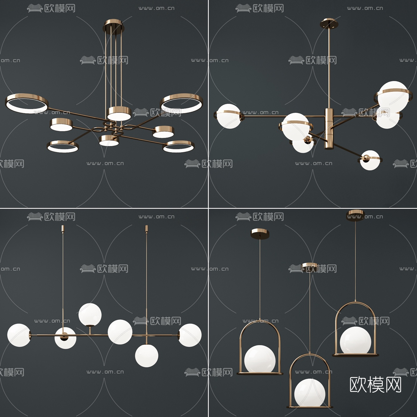 现代金属多头吊灯3d模型下载