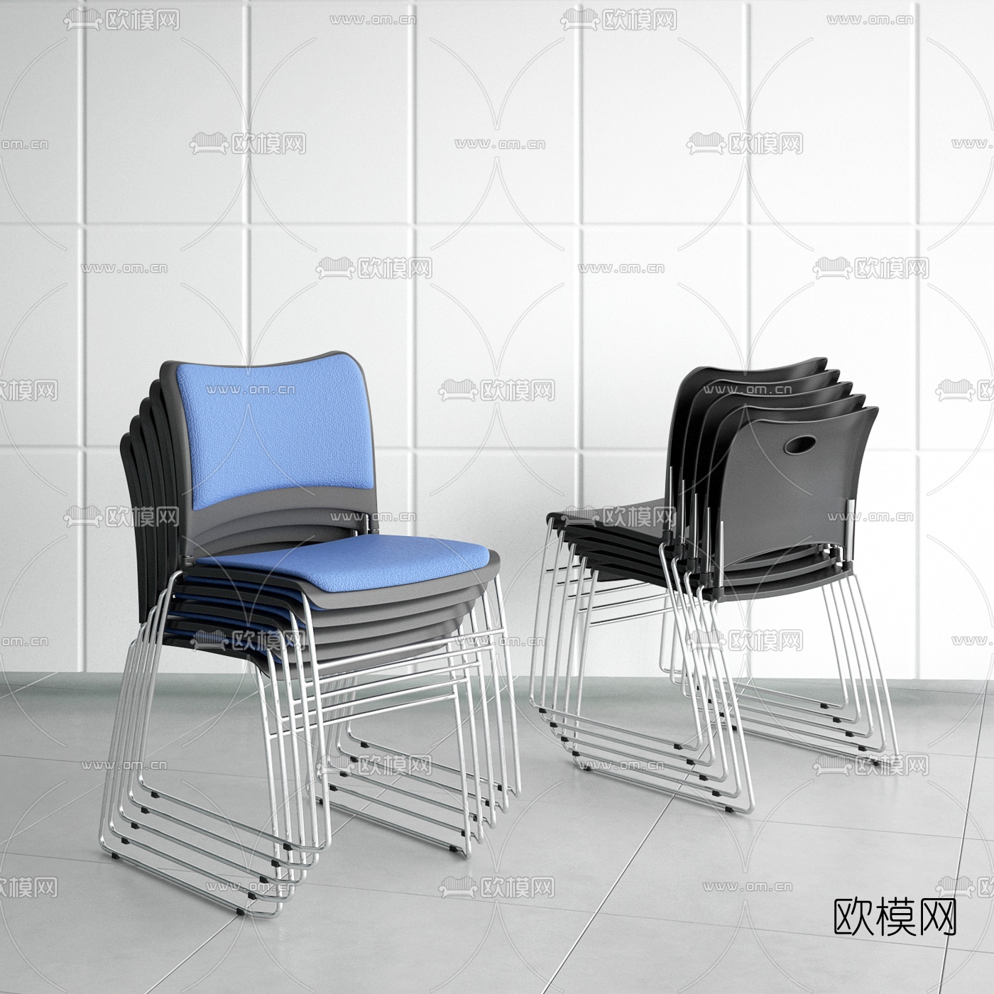 现代培训桌椅3d模型