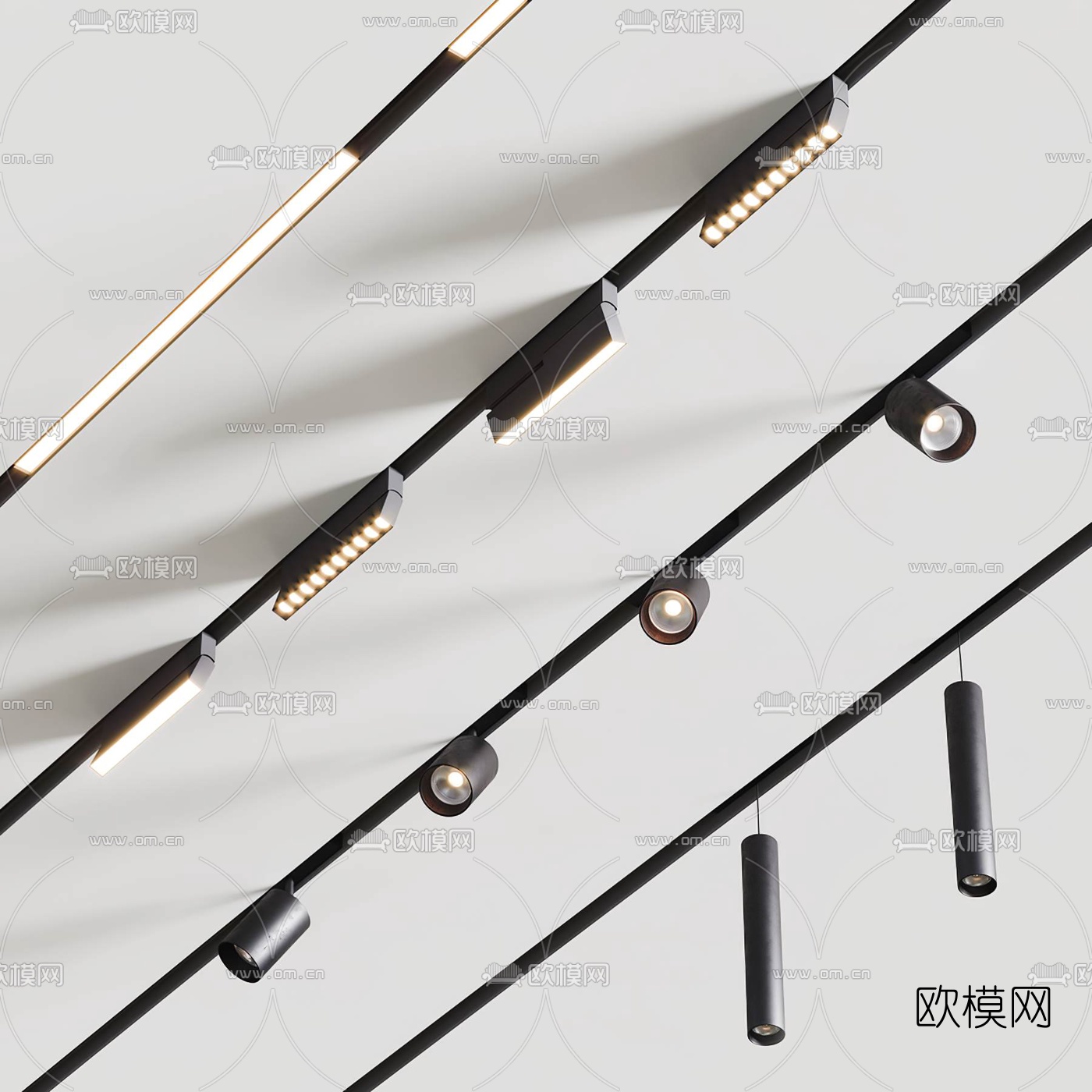 现代轨道射灯筒灯3d模型下载