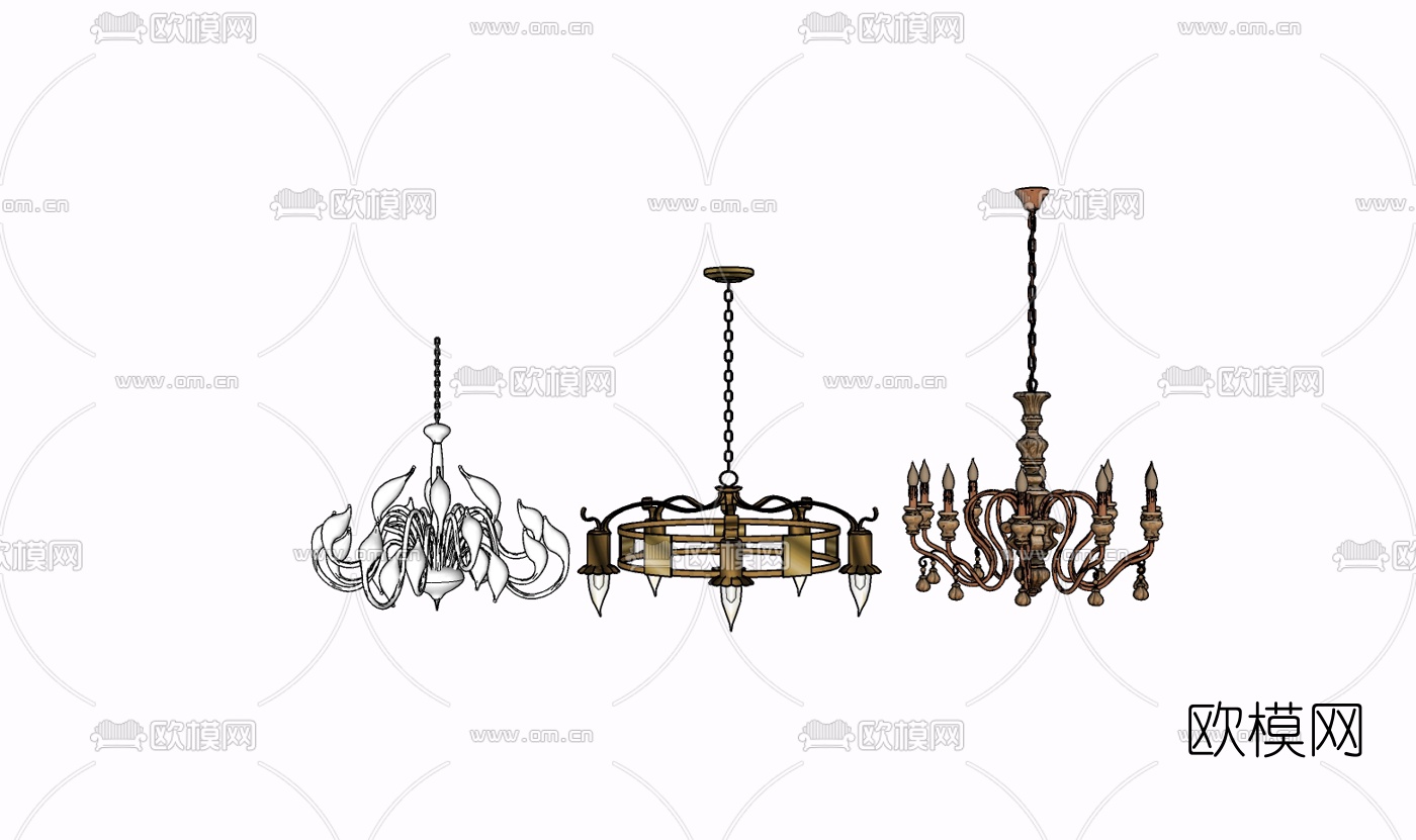欧式金属吊灯免费su模型下载