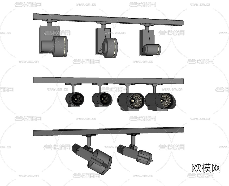 现代射灯轨道灯su模型下载（渲染图2）