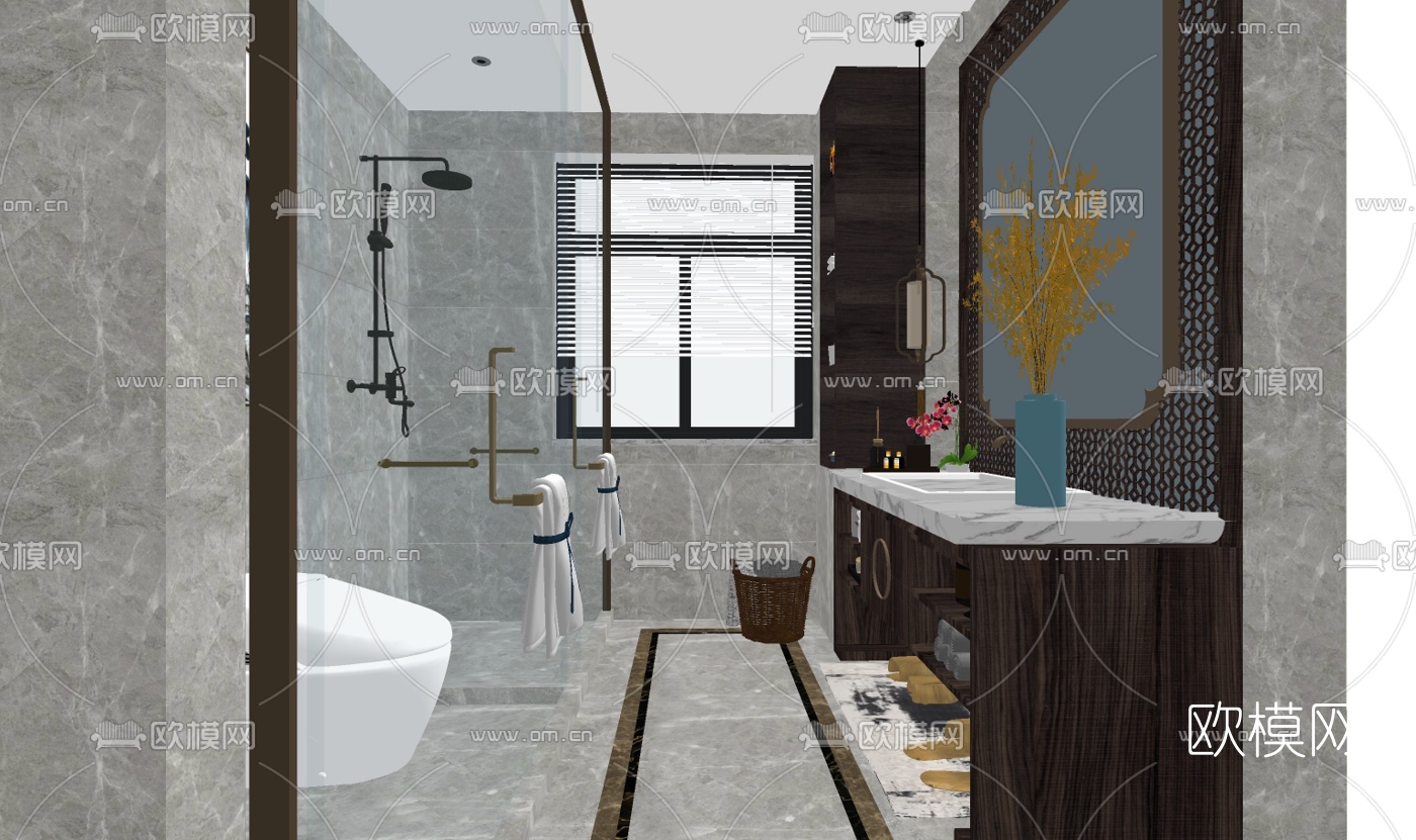 现代卫生间浴室su模型下载