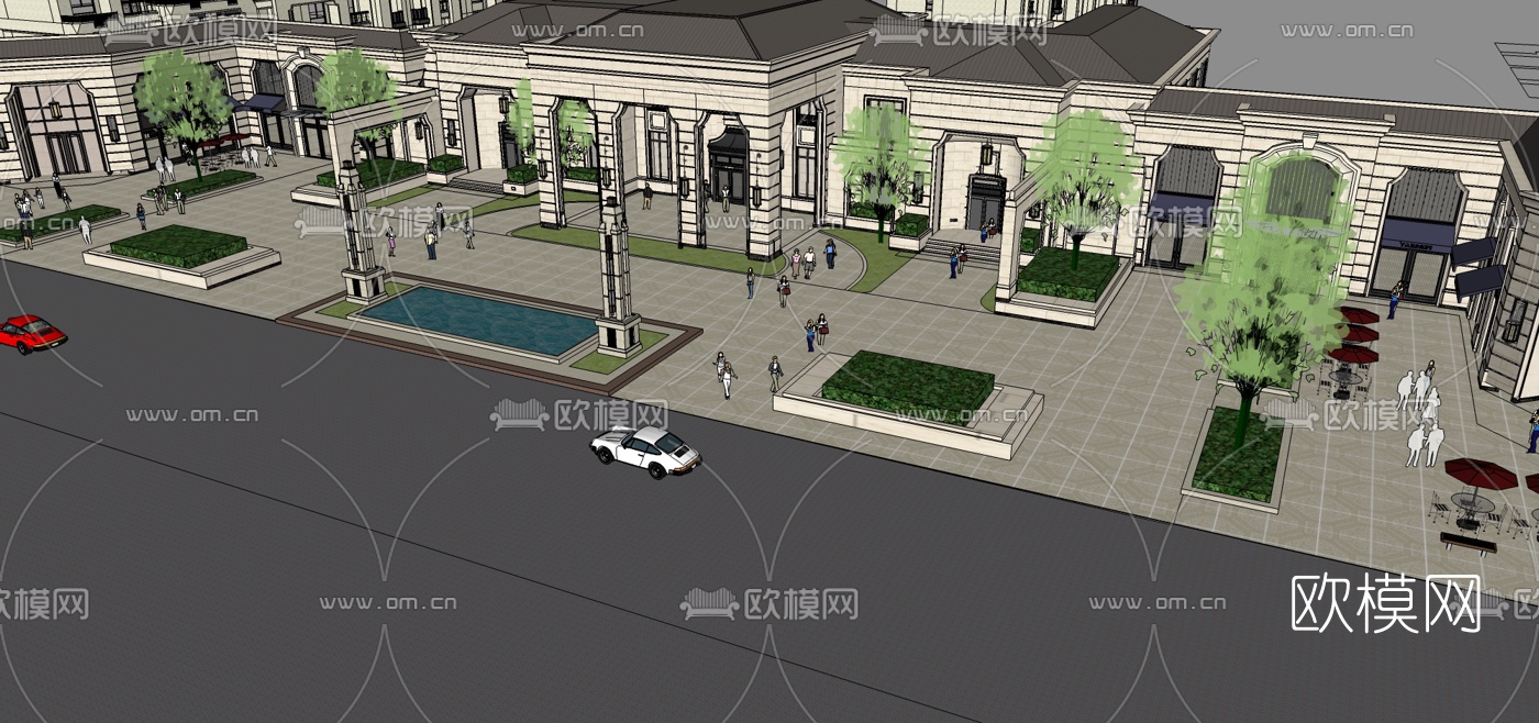 法式公寓楼小区入口外观su模型下载（渲染图4）