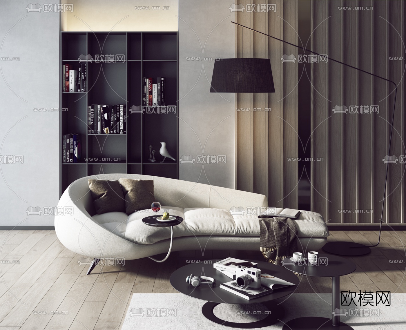 简欧布艺贵妃椅3d模型下载（渲染图1）