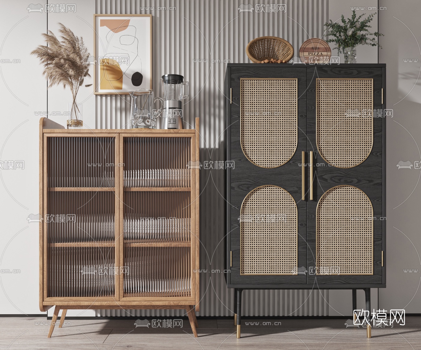北欧藤编边柜3d模型下载