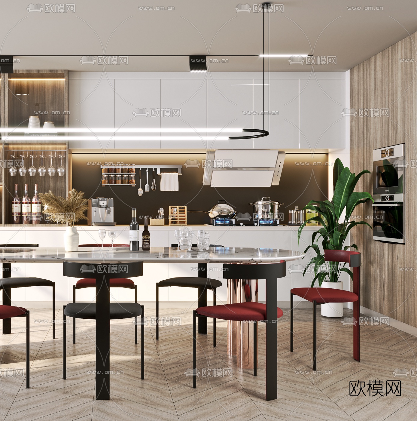 现代轻奢餐厅厨房3d模型