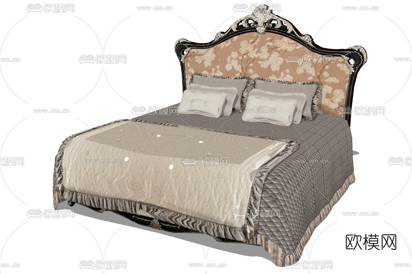 欧式布艺双人床su模型下载
