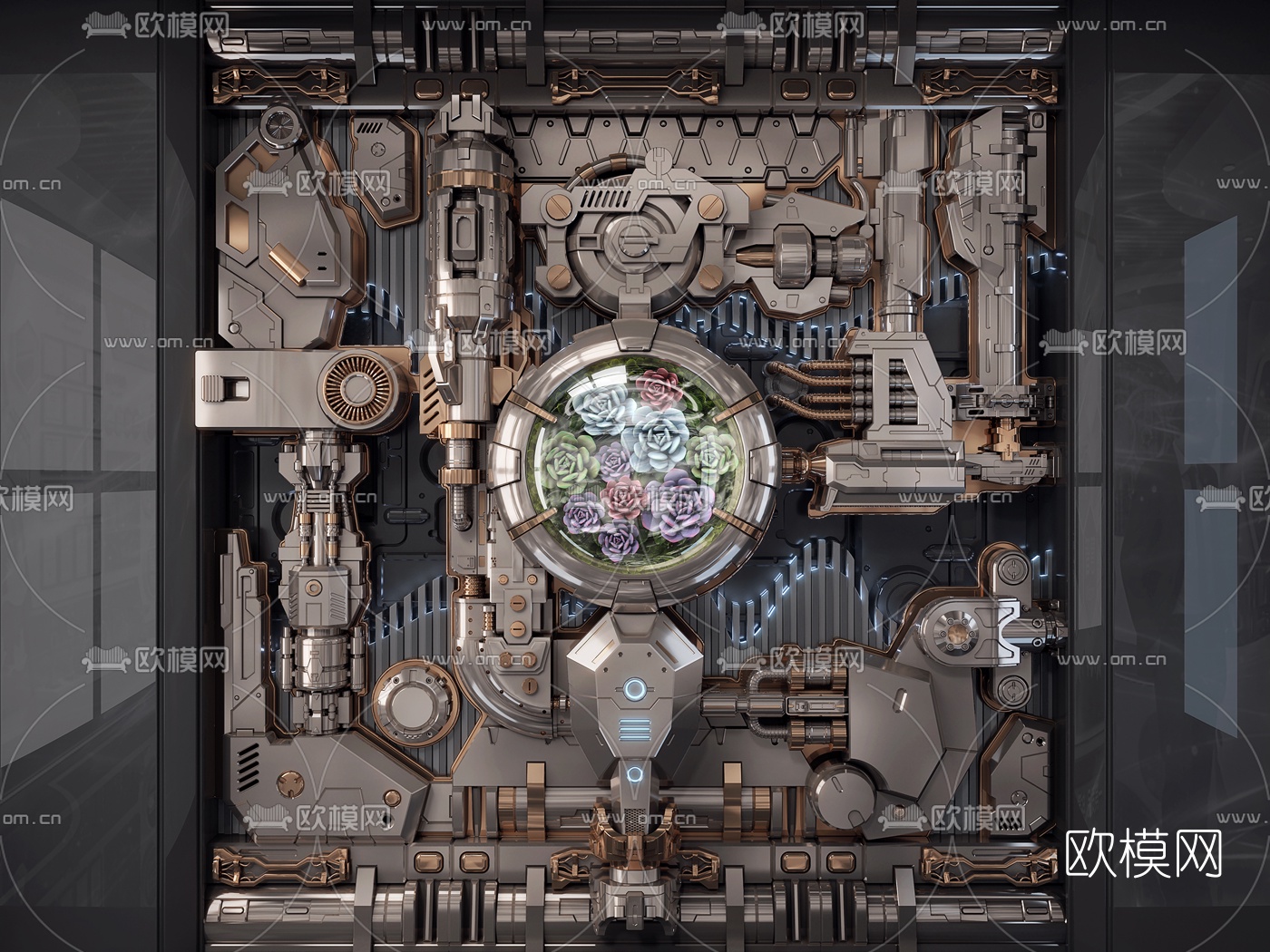 工业风机械蒸汽朋克背景墙3d模型