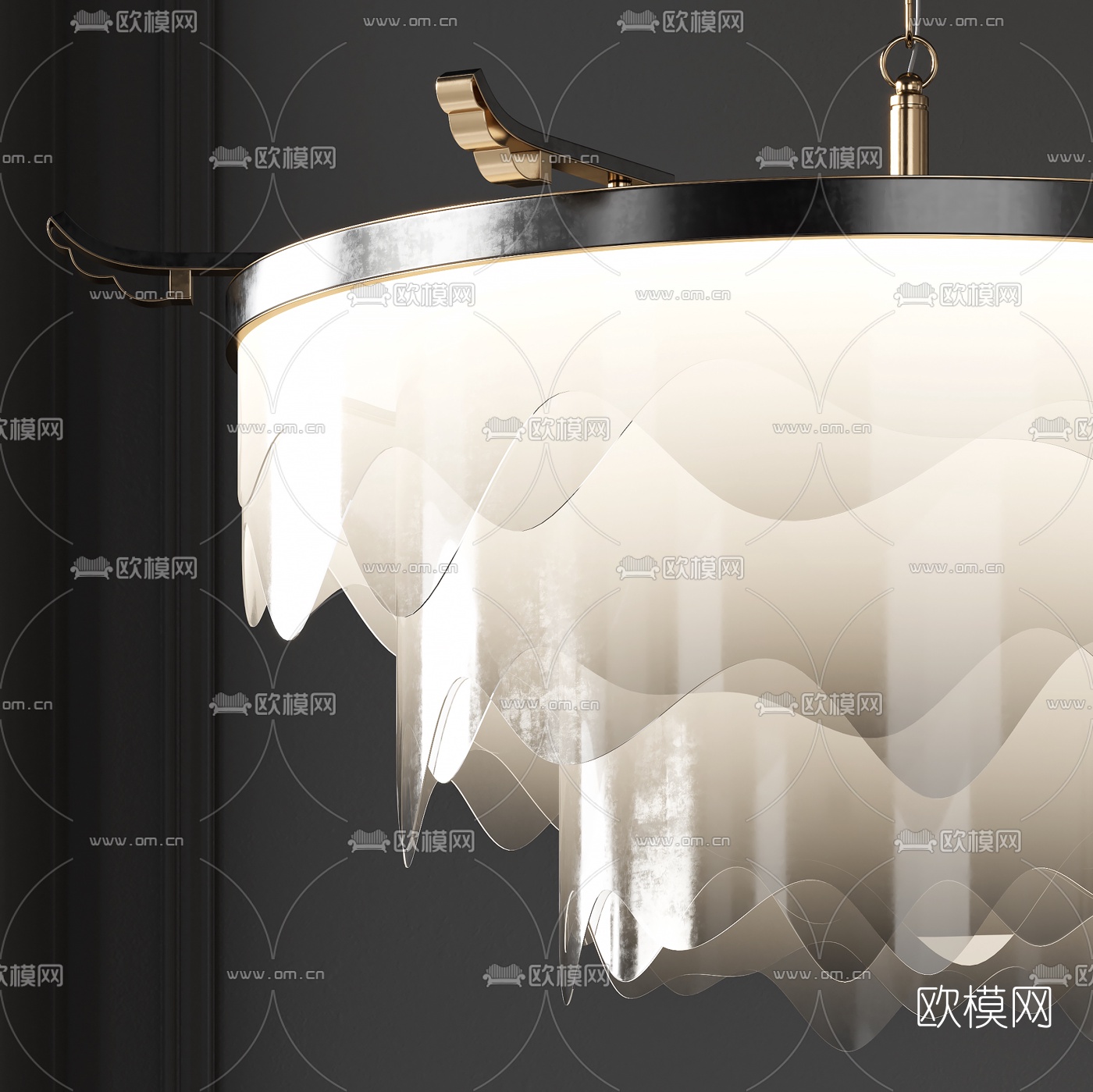 新中式水晶吊灯3d模型下载（渲染图3）