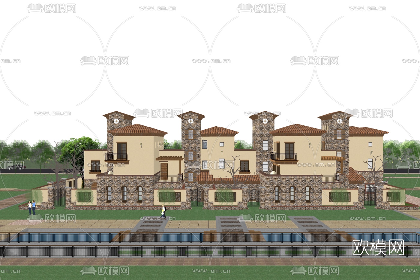 简欧连排别墅su模型下载