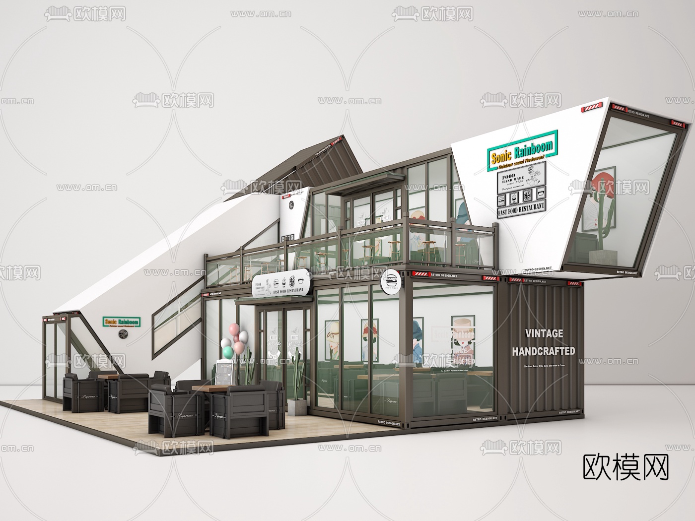 工业风集装箱快餐店3d模型