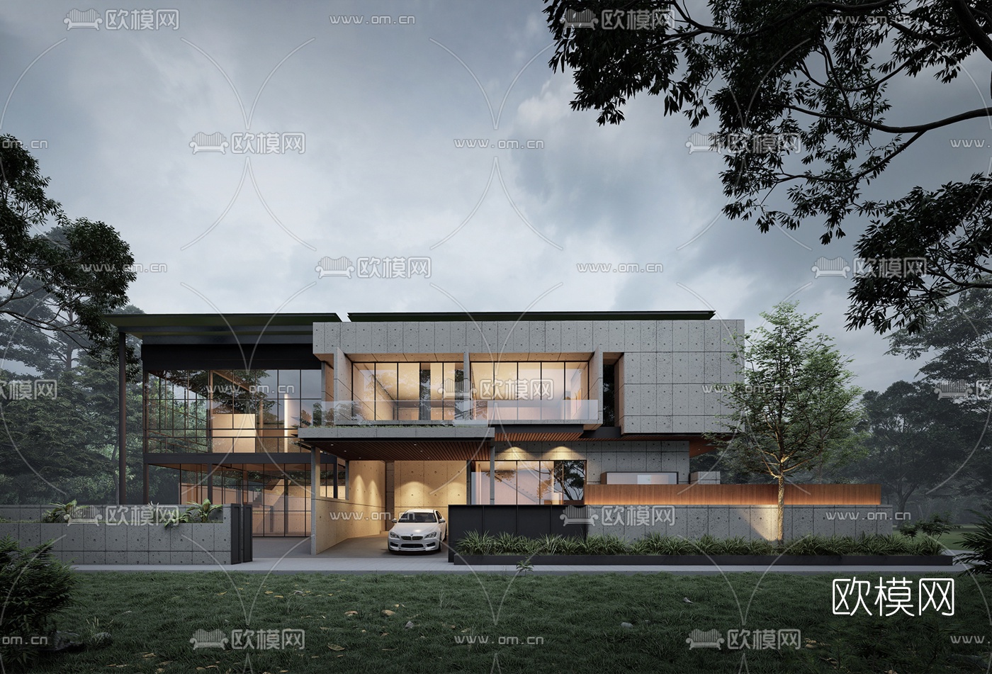 现代独栋别墅外观su模型下载