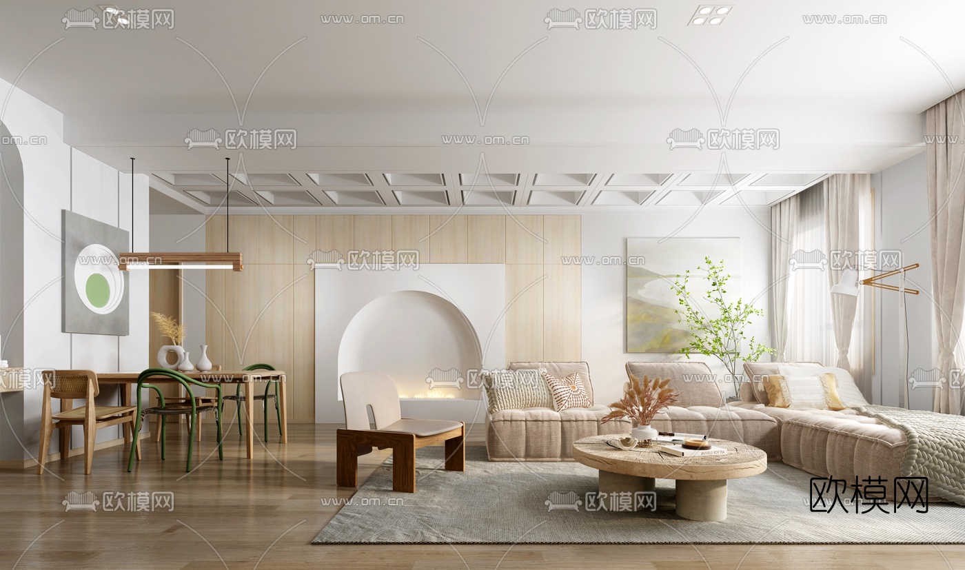 北欧客厅餐厅3d模型下载（渲染图1）