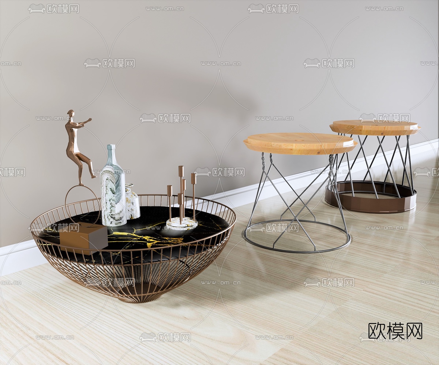 现代轻奢边几茶几su模型下载