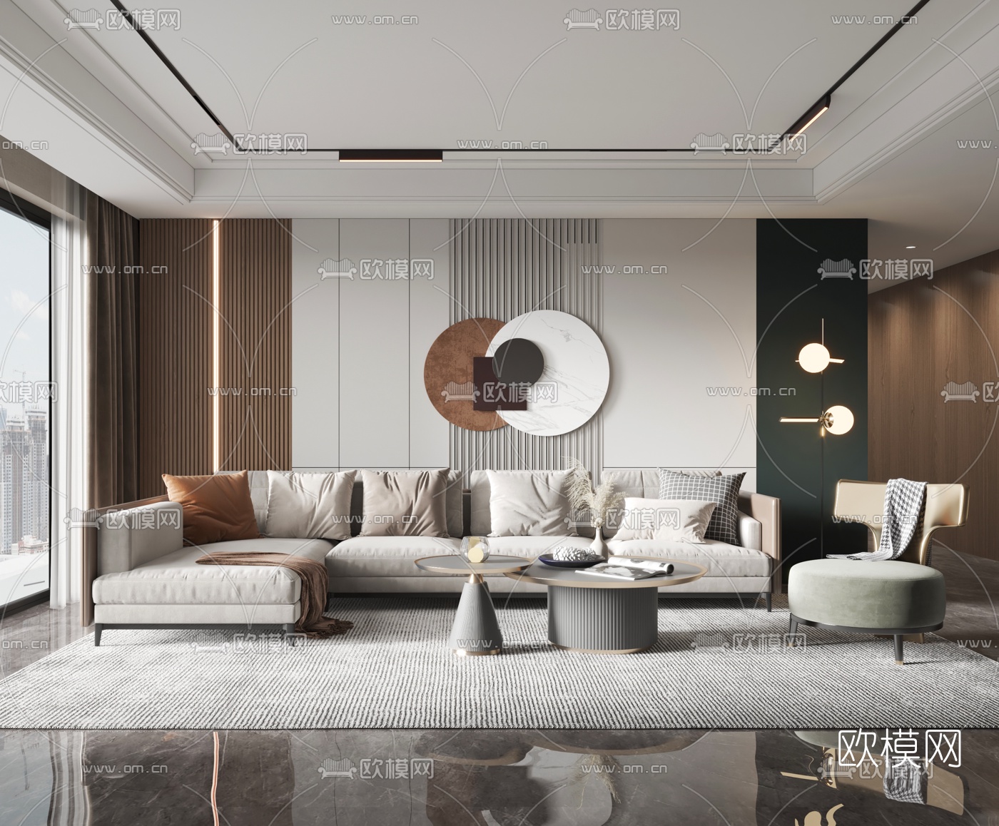 现代布艺转角沙发组合3d模型