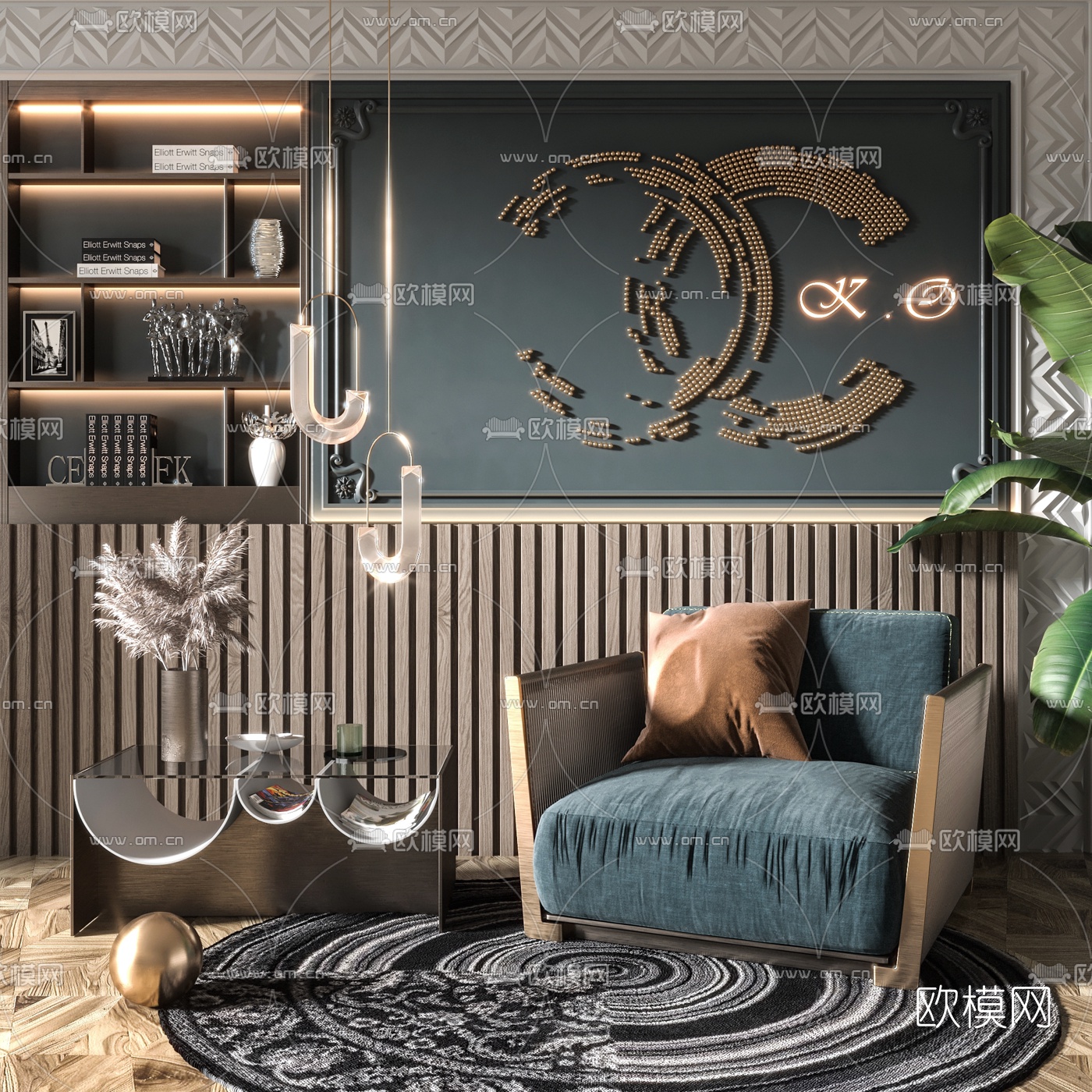 现代轻奢单人沙发3d模型下载（渲染图1）