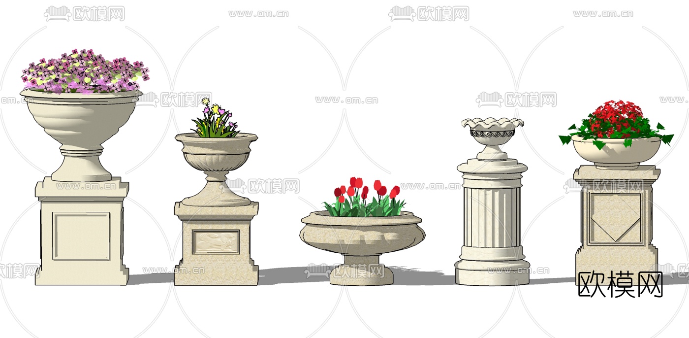 欧式花坛花钵su模型下载