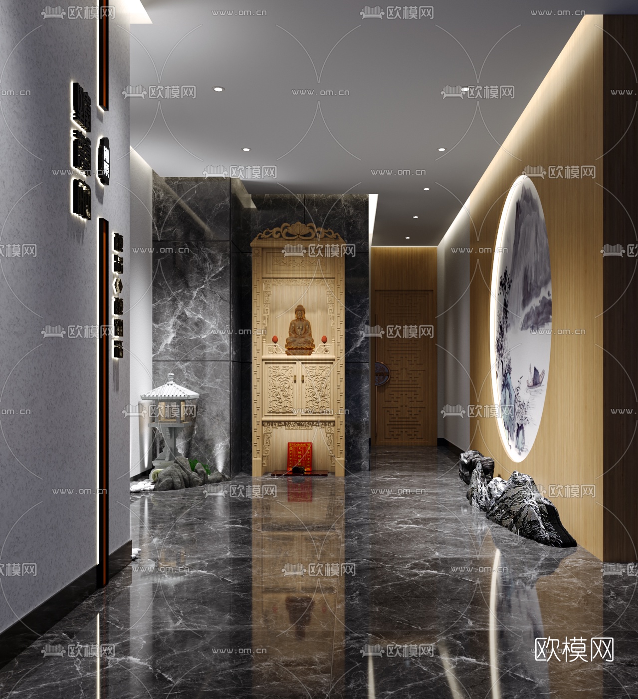 新中式酒店门厅走廊过道3d模型