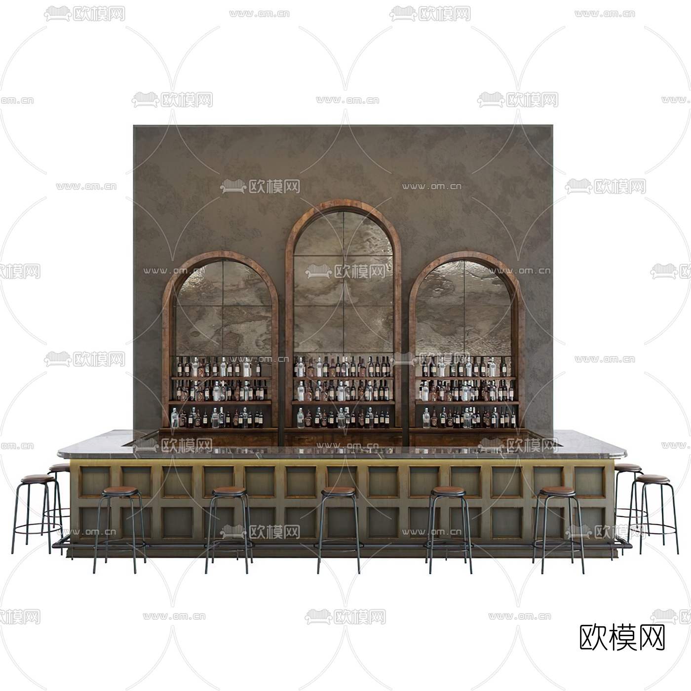 工业风酒吧吧台3d模型