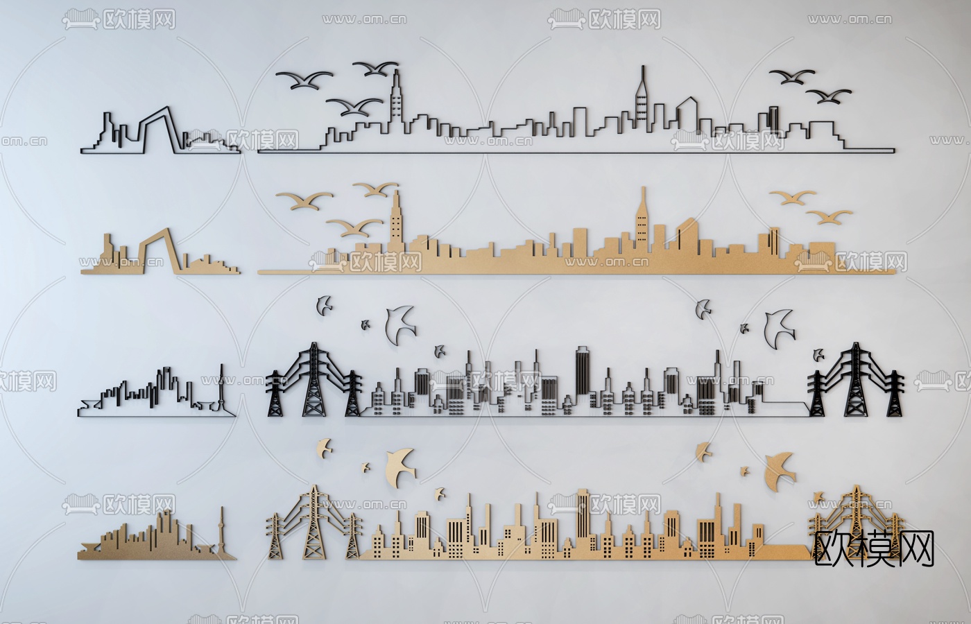 现代城市剪影挂件3d模型下载