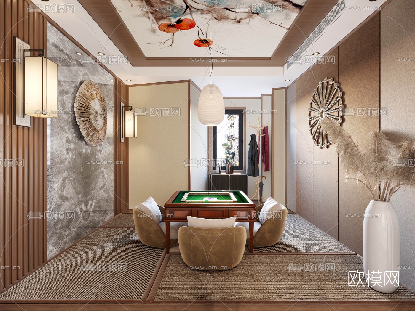 日式榻榻米麻将室棋牌室3d模型下载（渲染图1）