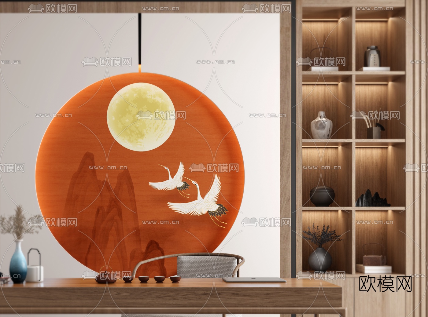 新中式实木茶桌椅3d模型