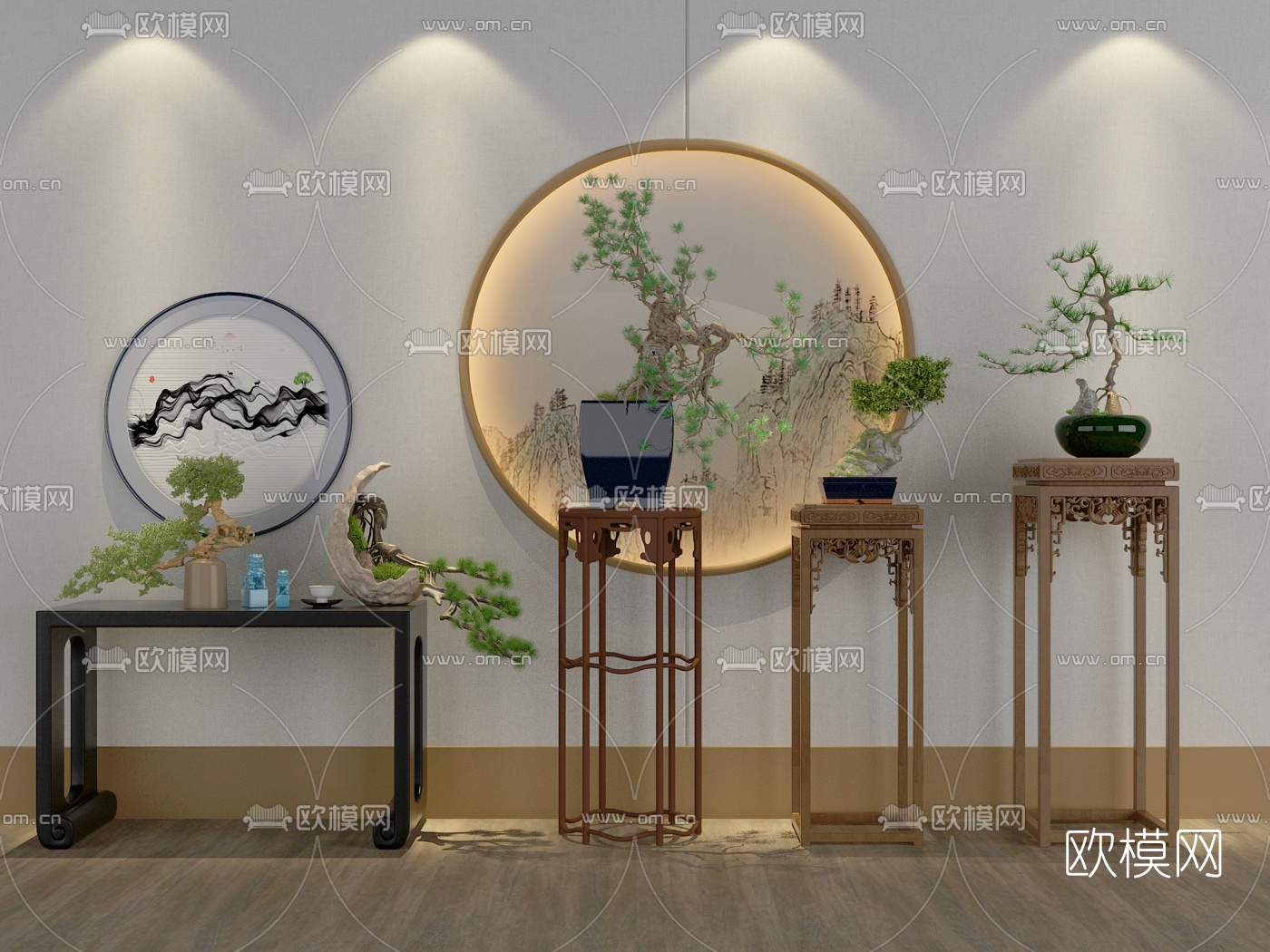 新中式盆栽盆景免费3d模型下载