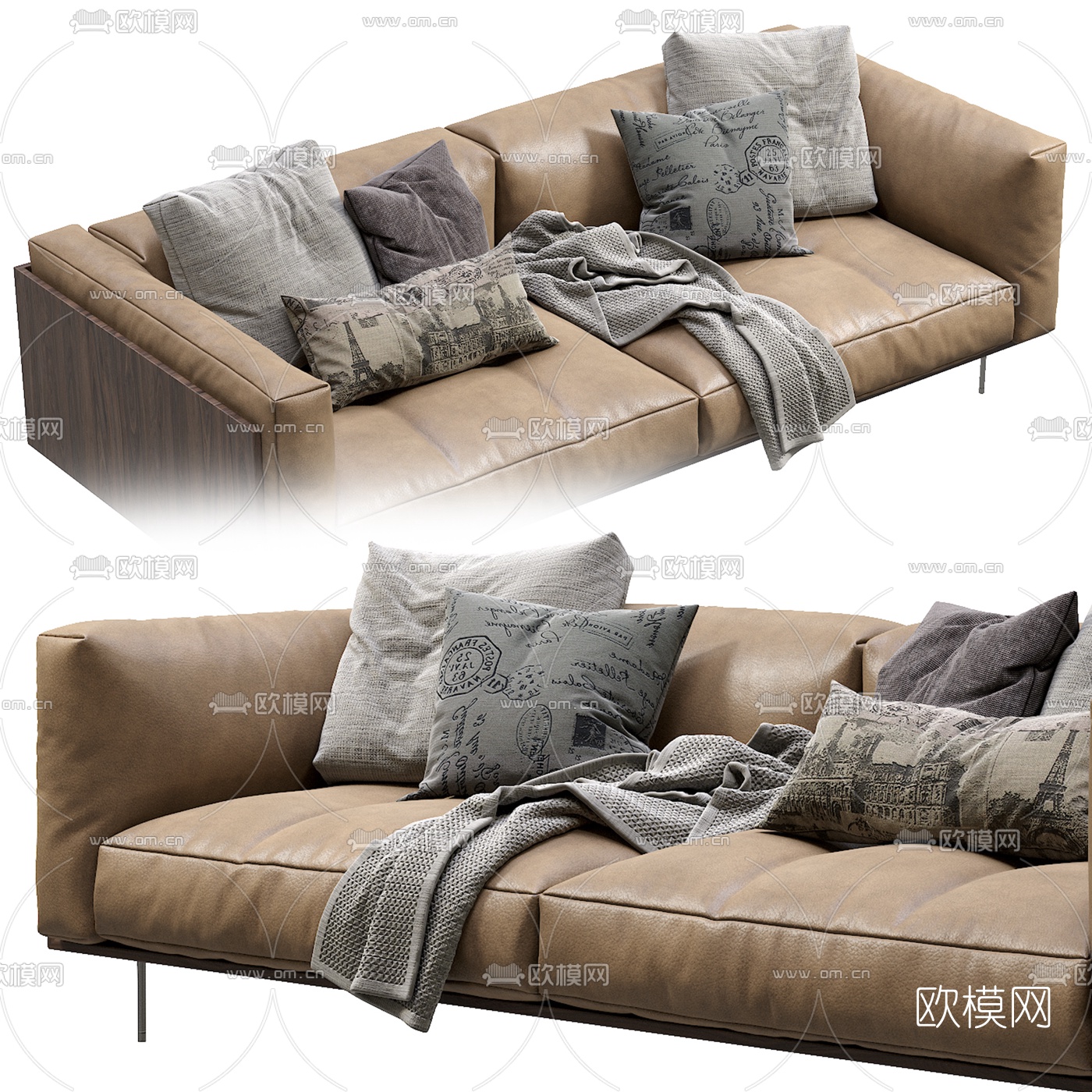 现代皮革双人沙发3d模型下载（渲染图4）