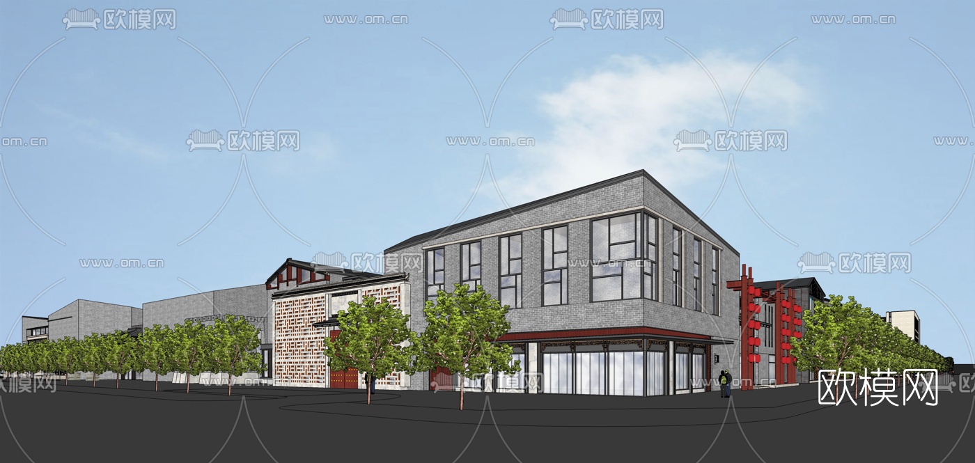 现代商业街su模型下载（渲染图3）