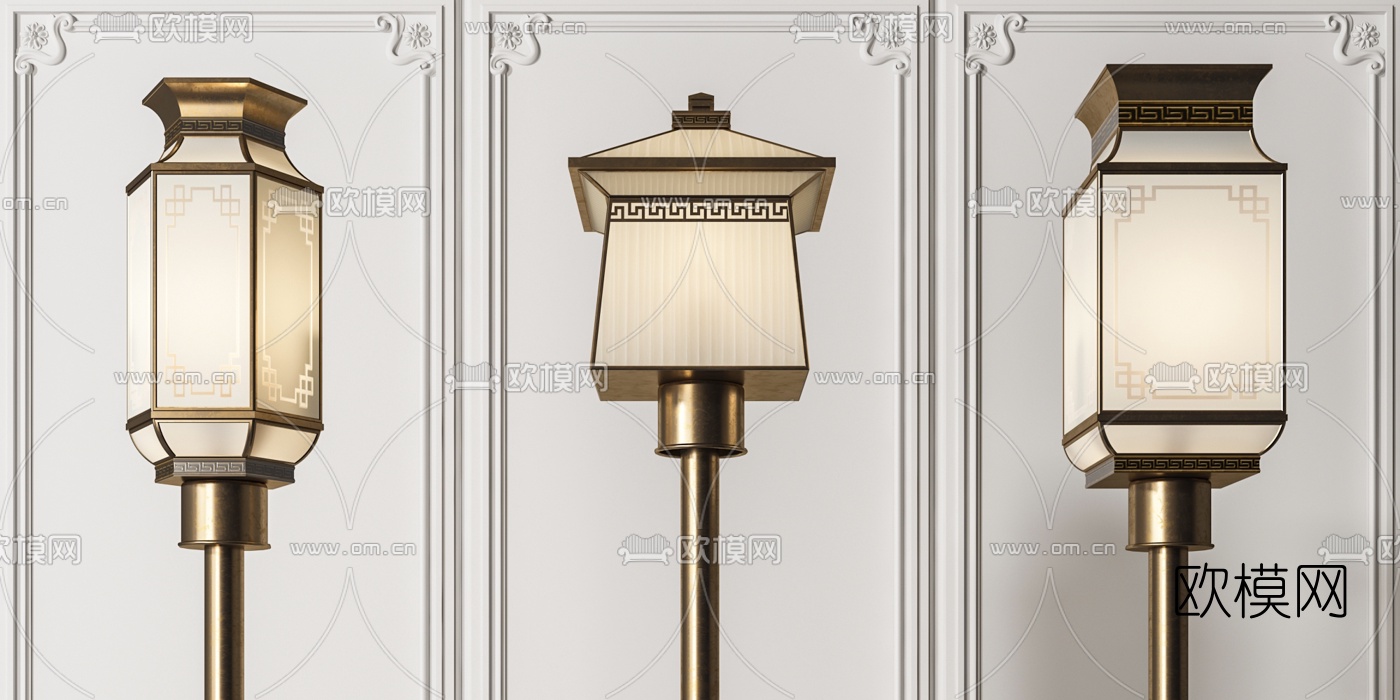 新中式金属户外灯路灯3d模型下载（渲染图2）