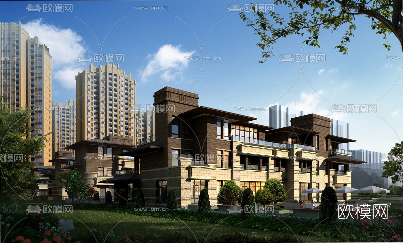 现代高层住宅联排别墅3d模型