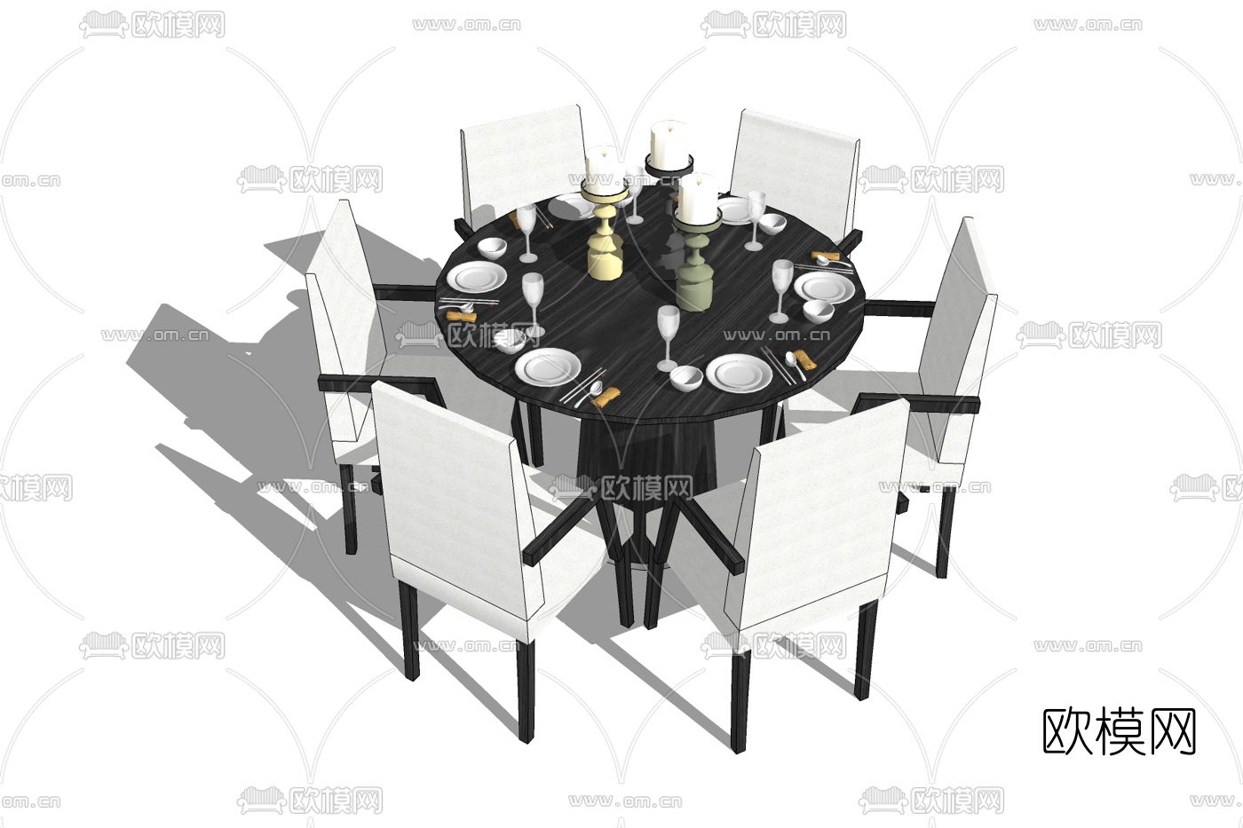 现代圆形餐桌椅免费su模型下载