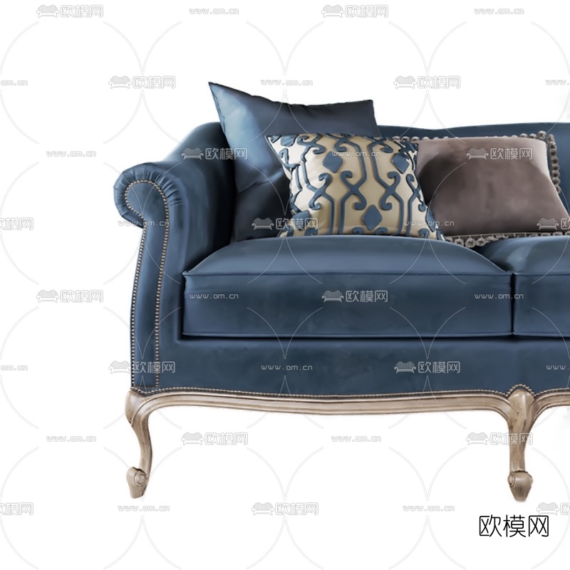 欧式布艺三人沙发3d模型下载（渲染图2）